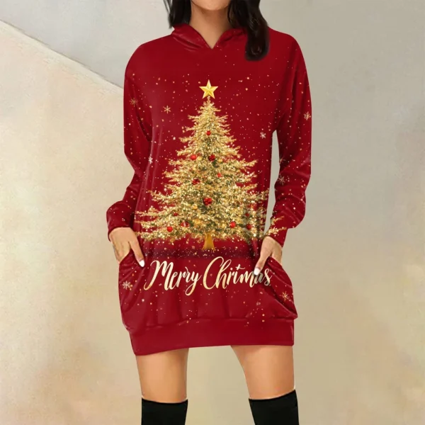 Ladies' Loose Casual Pocket Long Sleeved Hoodie Christmas Printed Sweatshirt - Image 43