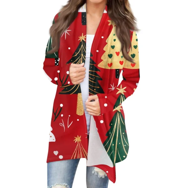 Women's Fashion Casual Christmas Print Mid-Length Cardigan Jacket - Image 28