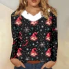 Women's Loose Casual Long Sleeved Christmas Printed Plush Collar V Neck Top, - Image 31