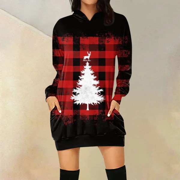 Ladies' Loose Casual Pocket Long Sleeved Hoodie Christmas Printed Sweatshirt - Image 31