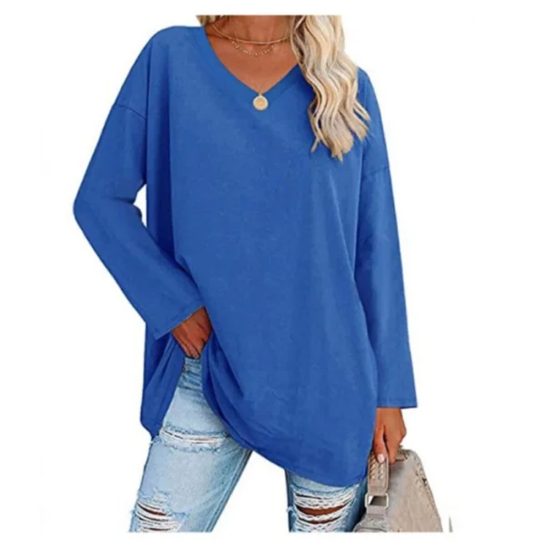 Women's shirt loose collar solid color women's top - Image 15