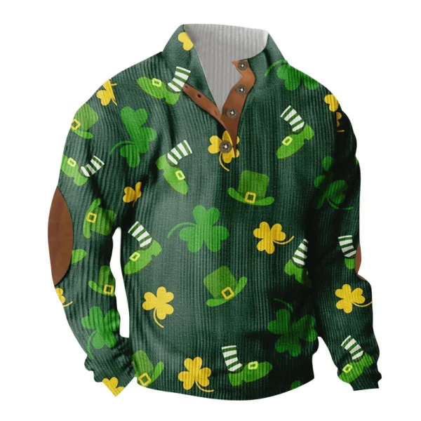 Knit Printed 3 Button - Corduroy Men's Standing Collar Pocket Sweatshirt - Image 38