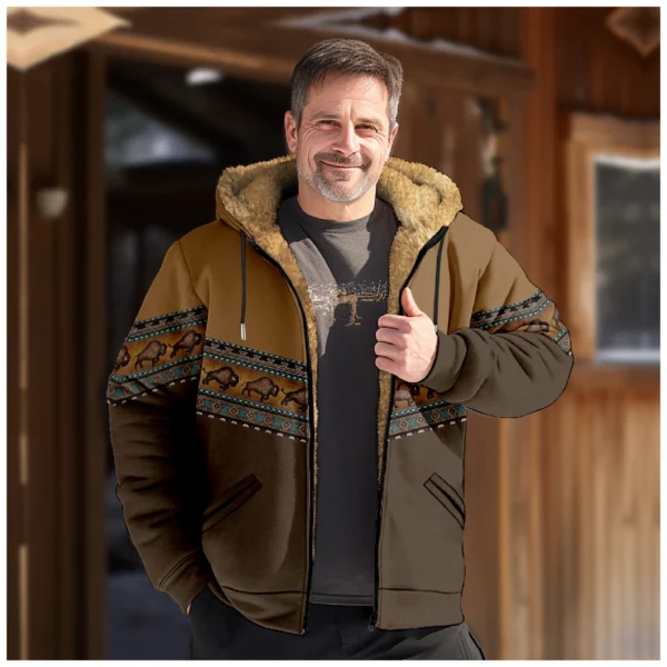 Men's Winter Print Jacket Men's Casual Trend Zipper Hooded Jacket - Image 13