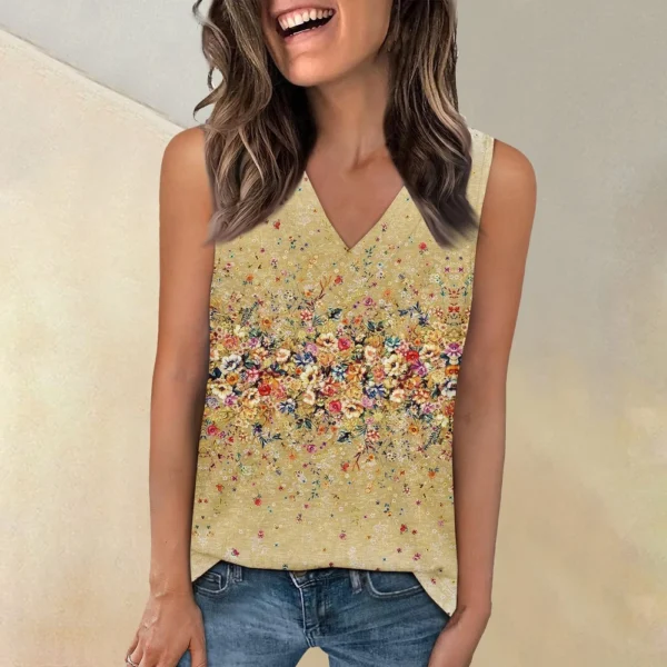 Tank Top Women Casual Printed Soft Summer V Neck Sleeveless Tops - Image 37