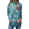 Women's Casual Pullover High Neck Christmas Long Sleeve Printed Fashion T-Shirt - Image 3