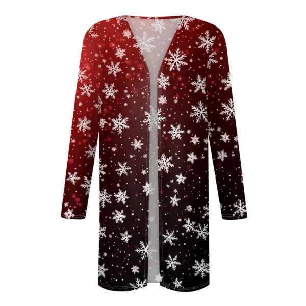 Women's Fashion Casual Christmas Print Mid-Length Cardigan Jacket - Image 11