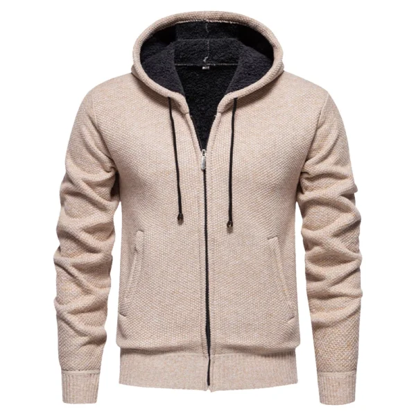 Men's Sweater With Thick Velvet Casual Knit Sweater, Fashionable Hooded Jacket - Image 6