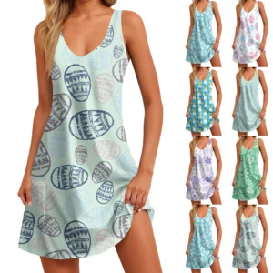 Women's Easter Casual Printed Sundresses Dresses Loose Fashion Summer Dress