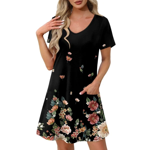 Ladies' Casual And Fashionable V-neck Short Sleeve Printing Mid Length Dress - Image 7