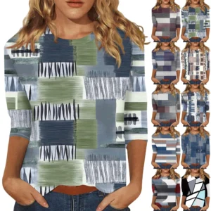 3/4 Sleeve Tops For Women T-Shirt Casual  Print Tops T Shirt Round Neck
