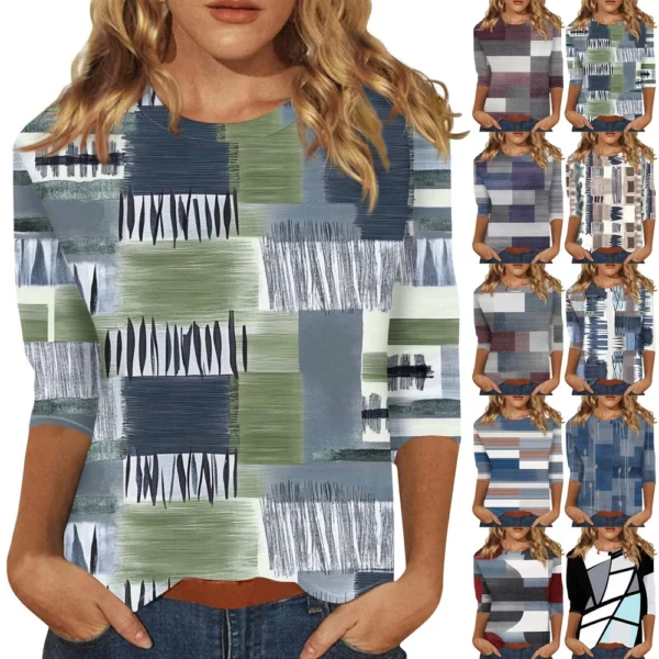 3/4 Sleeve Tops For Women T-Shirt Casual  Print Tops T Shirt Round Neck