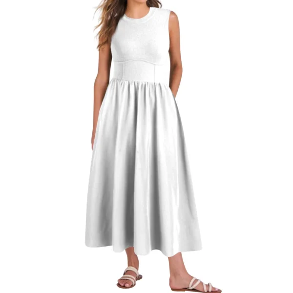 Women's Casual Fashion Round Neck Sleeveless Solid Irregular Hem Midi Dress - Image 8