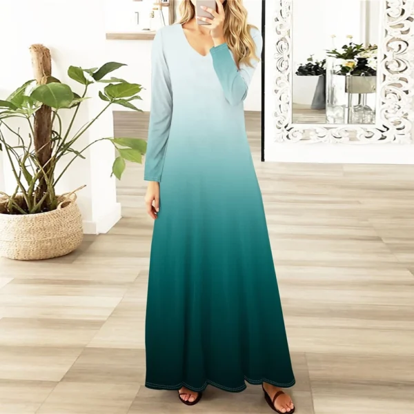 Women's Casual Fashion Long Sleeve Graphic Printed Vintage Long Dresses Fall - Image 25