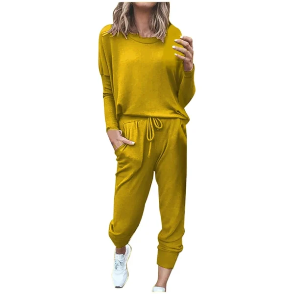 Women's Sportswear 2-piece Crewneck Jogger Sweatpants Yoga Workout Tracksuit Set - Image 44