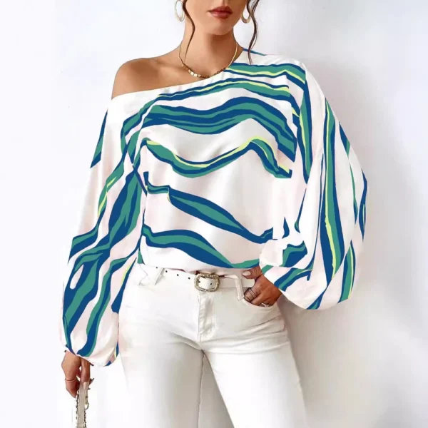 Women's Off-Shoulder Printed Loose Women's Shirt - Image 7