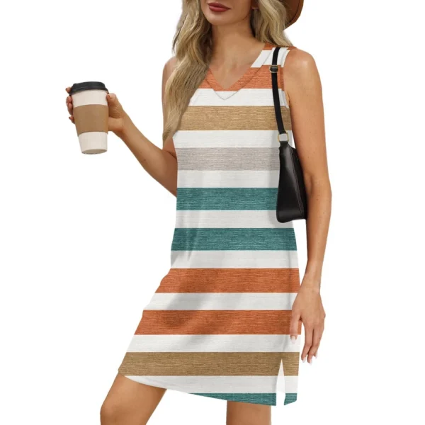 Women's V-neck Summer Casual Beach Vacation Women's Sleeveless Striped Print - Image 59