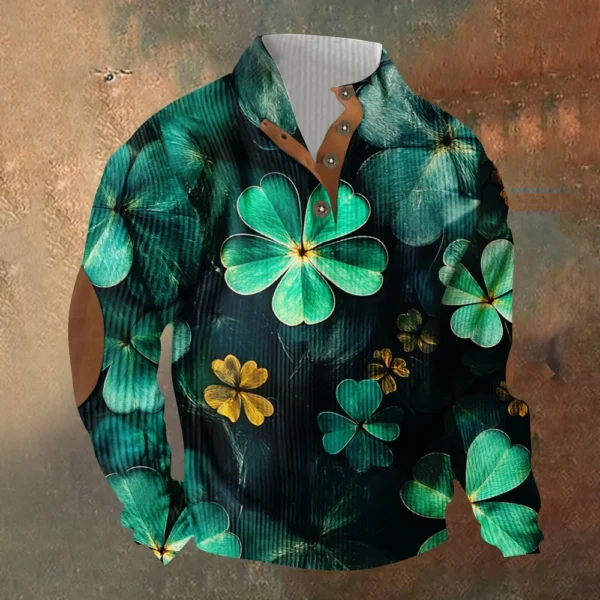 Knit Printed 3 Button - Corduroy Men's Standing Collar Pocket Sweatshirt - Image 37