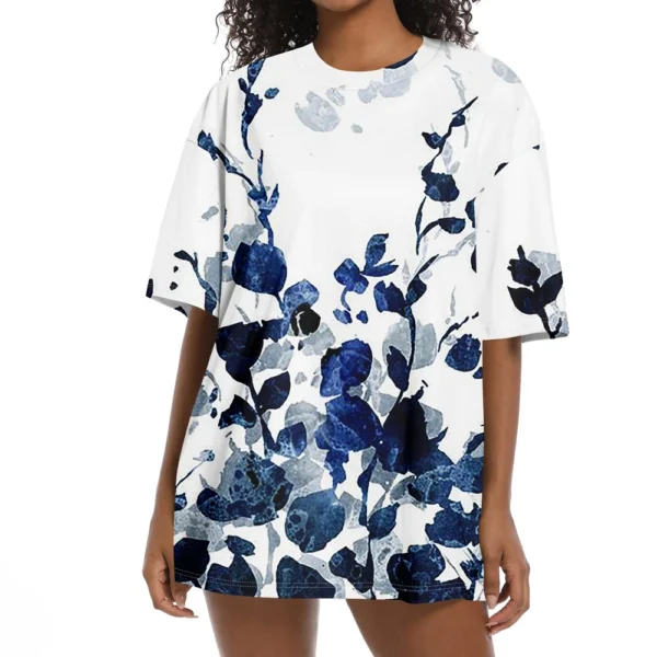 Shirt For Women's Fashion Casual Falling Shoulder Sleeves Round Neck Short - Image 20