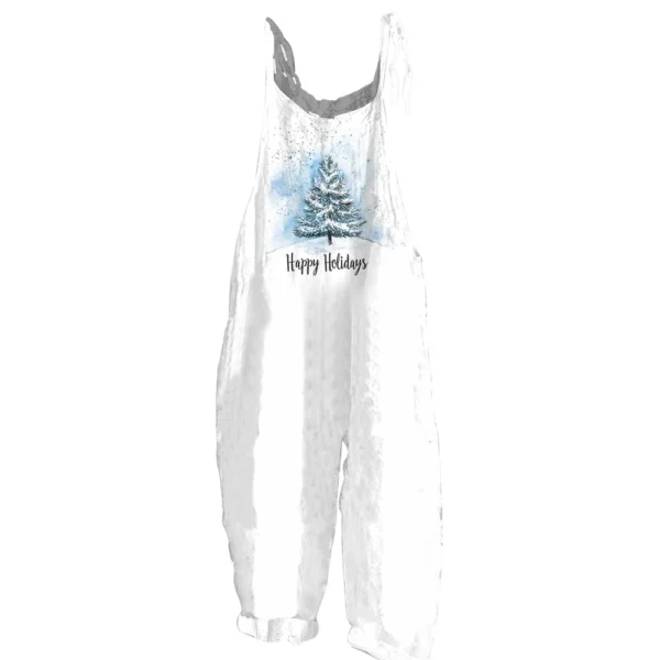 Women's Christmas Shoulder Strap Vintage Loose Casual Jumpsuit Print - Image 6