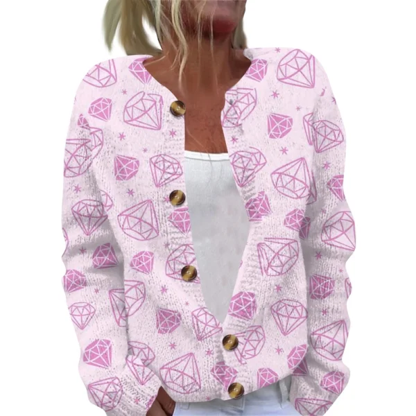 Women's Fashion Printed Valentine's Day Long Sleeved Knitted Cardigan Button - Image 20
