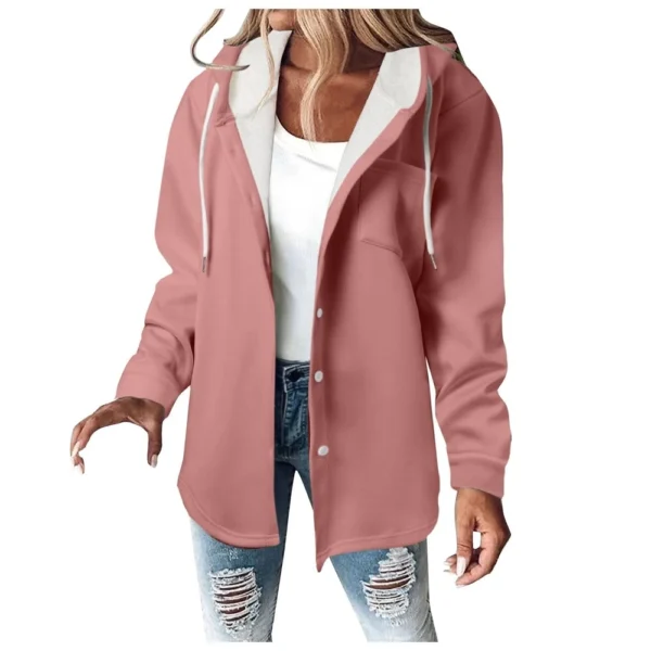 Fleece Hoodies For Women Warm Print Sweatshirt Button Lined Drawstring Hooded - Image 38