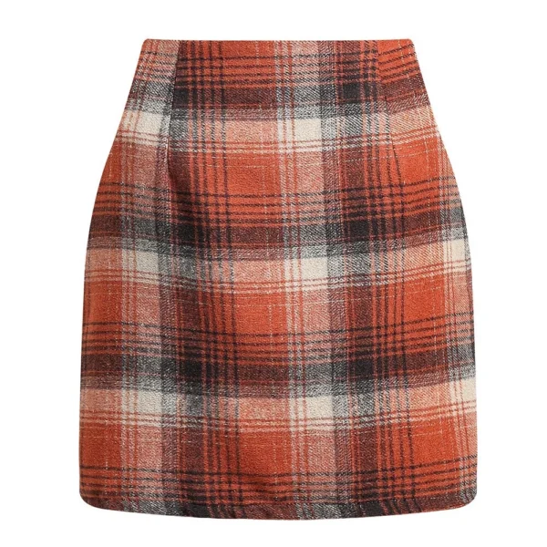 2024 Women's high-waisted plaid skirt tight pencil wool mini skirt - Image 8
