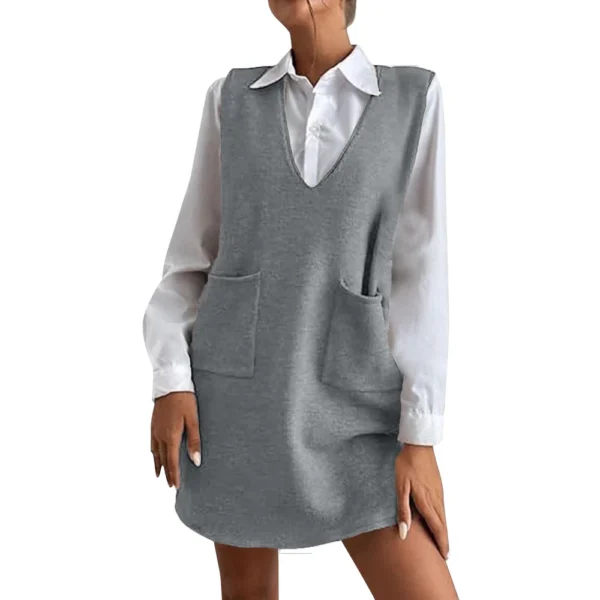 Women's Solid Color Wool Medium Length Double-sided Vest Skirt Sleeveless Dress - Image 6