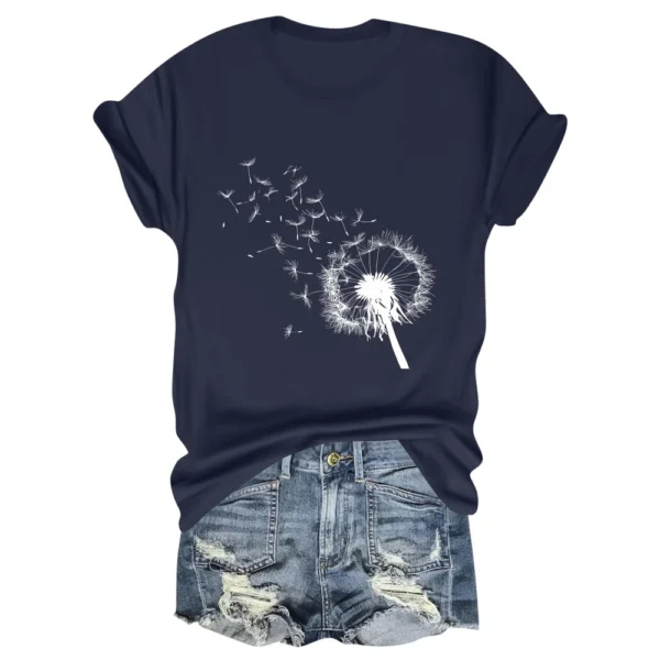 Women's Fashion Daily Short Sleeved Loose Casual Printed Round Neck T-Shirt - Image 4