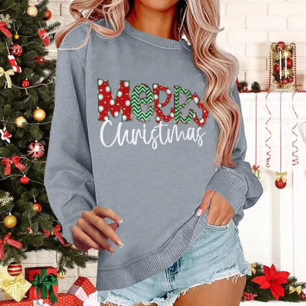 Women's Casual Loose Solid Color Easter Print Round Neck Long Sleeve Hoodie - Image 19