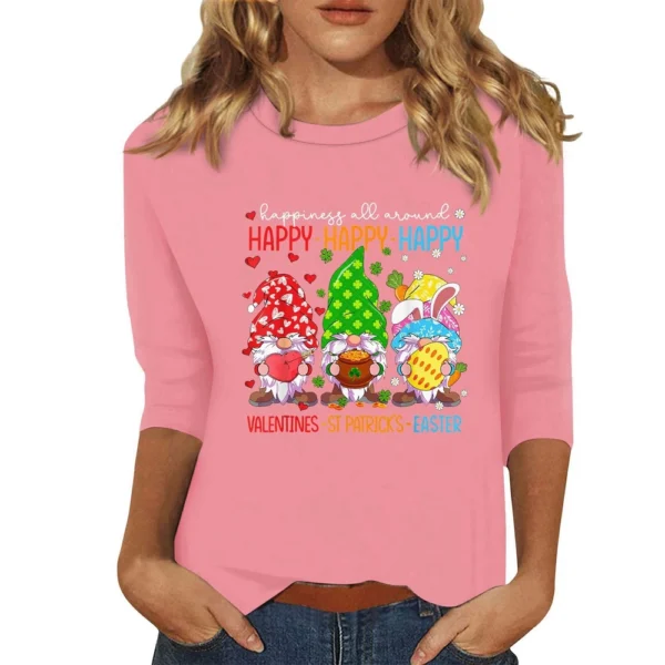 Women's Plus Size Tops Easter Fashion 3/4 Sleeve Casual Basic Printed Pullover - Image 26