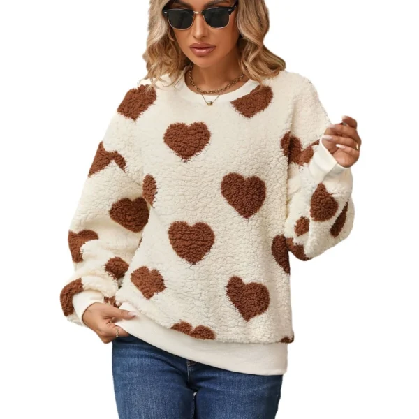 Plush love print long-sleeved crew-neck hoodie - Image 5