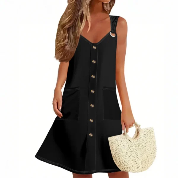 Women's Summer Dress Sleeveless Spring Solid Color Sundress With Pockets - Image 16