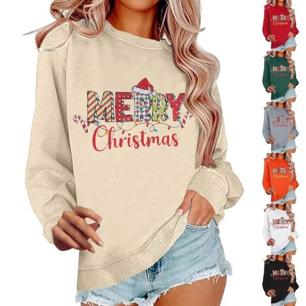 Women's Casual Loose Solid Color Easter Print Round Neck Long Sleeve Hoodie