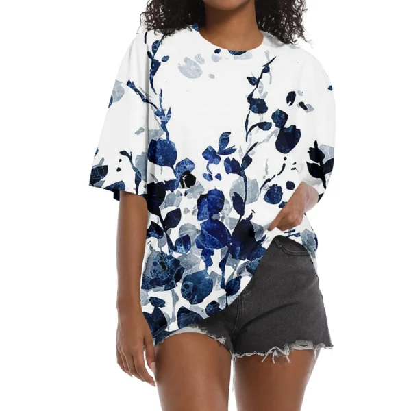 Shirt For Women's Fashion Casual Falling Shoulder Sleeves Round Neck Short - Image 19