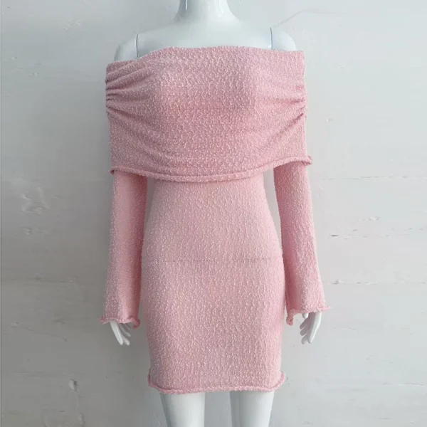 Women's Dresses Sexy Short Knit Hollow One Neck Long Sleeve Dresses - Image 12
