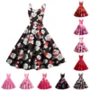 Christmas Ladies Casual Fashion Flower Print Sexy Off Shoulder Punk Retro Skirt