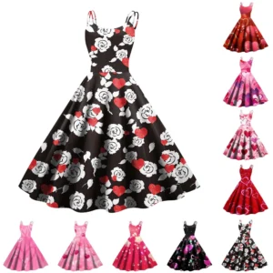 Christmas Ladies Casual Fashion Flower Print Sexy Off Shoulder Punk Retro Skirt