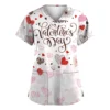 Women's Valentine's Day Printed  Uniform Work Uniform V-Neck Pocket Protective - Image 28