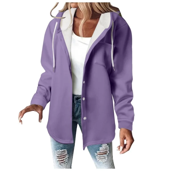Fleece Hoodies For Women Warm Print Sweatshirt Button Lined Drawstring Hooded - Image 4
