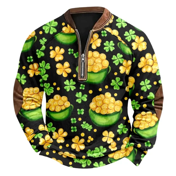 Men's St. Patrick's Day Vintage Casual Zip Sweatshirt Outdoor Casual Top - Image 26