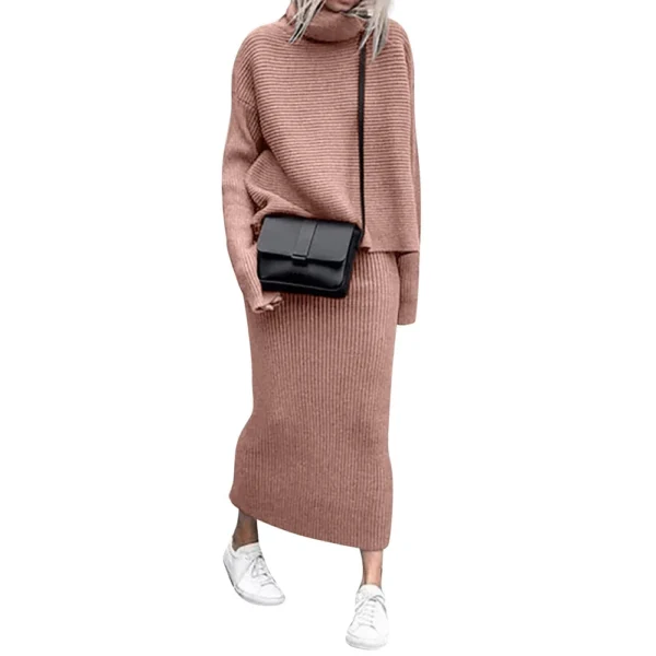 Women's Casual Loose Knit Sweater Top Long Skirt Two-piece Set - Image 2