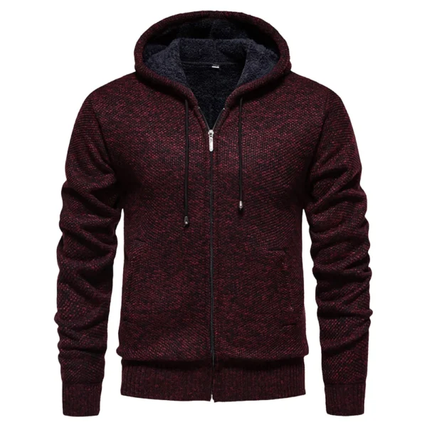 Men's Sweater With Thick Velvet Casual Knit Sweater, Fashionable Hooded Jacket - Image 29