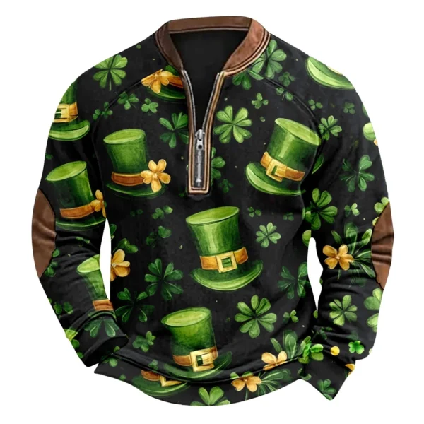 Men's St. Patrick's Day Vintage Casual Zip Sweatshirt Outdoor Casual Top - Image 23