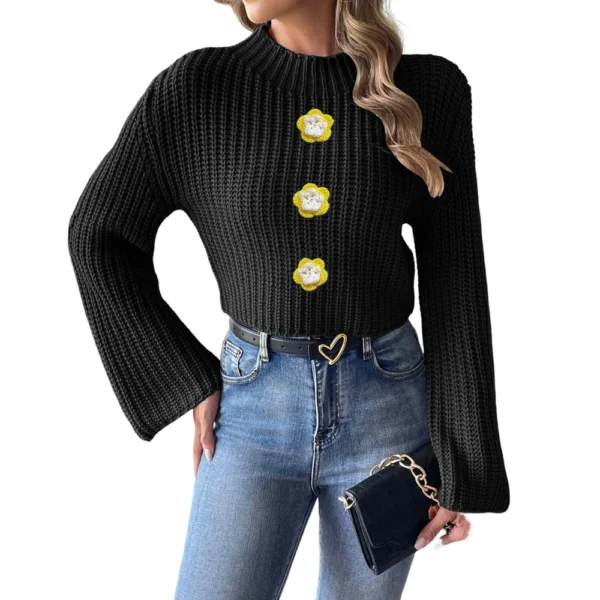 Women's  Fall And Winter Solid Colour Short Neckless Hand Crochet Flared Sleeve - Image 2
