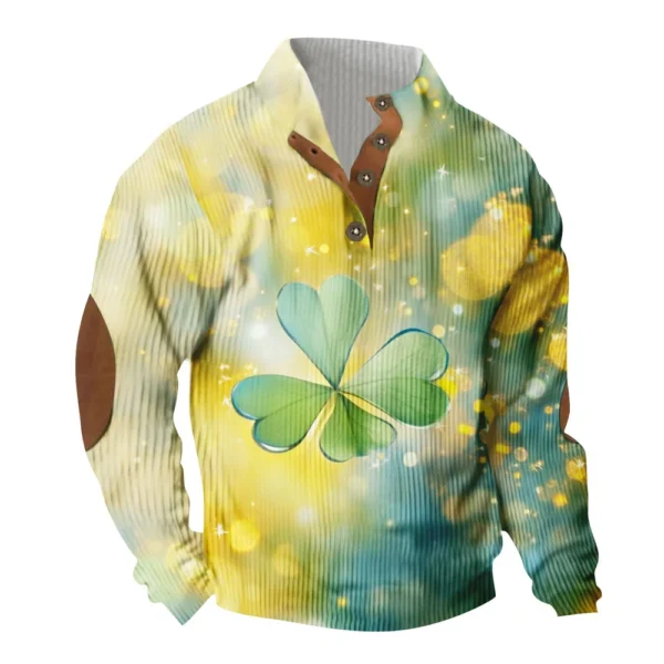 Knit Printed 3 Button - Corduroy Men's Standing Collar Pocket Sweatshirt - Image 32