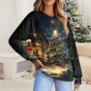Women's Casual Fashion Comfortable Raglan Sleeve V-Neck Christmas Print - Image 22