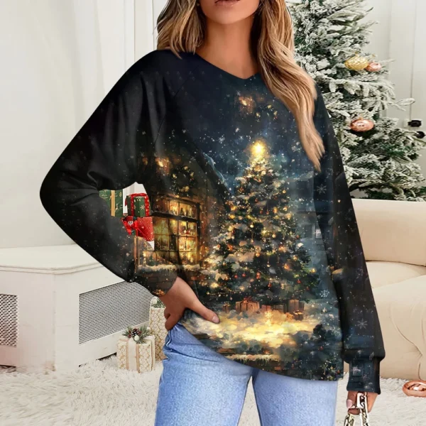 Women's Casual Fashion Comfortable Raglan Sleeve V-Neck Christmas Print - Image 22