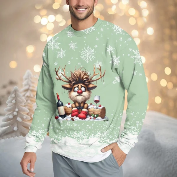 Men's Casual Fashion Comfortable Christmas Printed Round Neck Pullover - Image 46