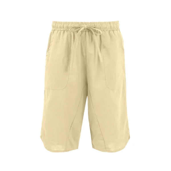 Womens Casual Cotton Hemp High Waist Drop Wide Legs With Drawstring Fifth Pants - Image 9