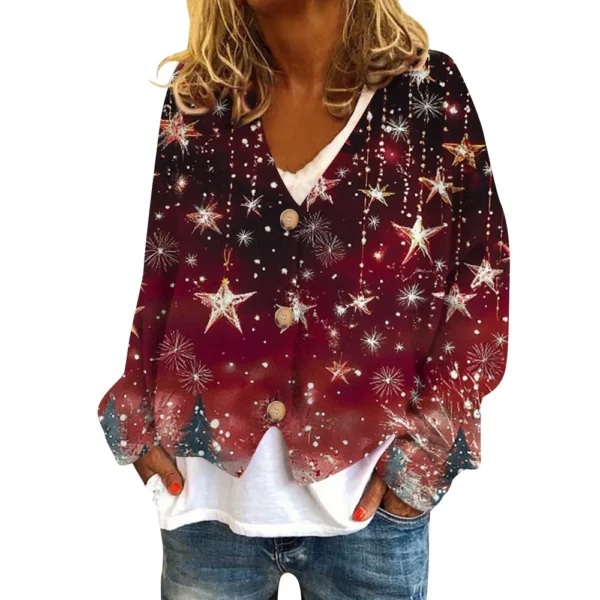 Women's Fashion Short Coat Casual Long Sleeve Printed Single Breasted Plush Top - Image 36